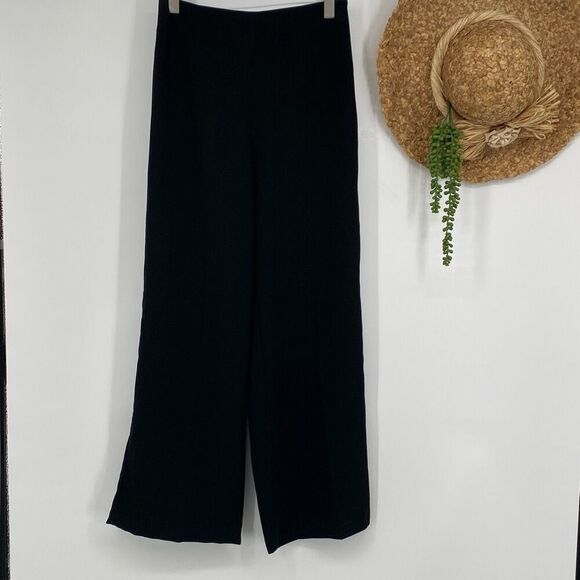 ASOS Georgette Crepe Wide Leg Pants High-Rise Flat Front Side Zip Black 6 - Picture 1 of 12
